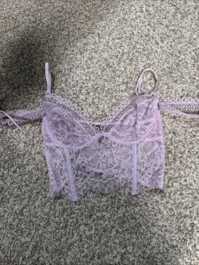 Lace Bralette Crop Top - Lavender